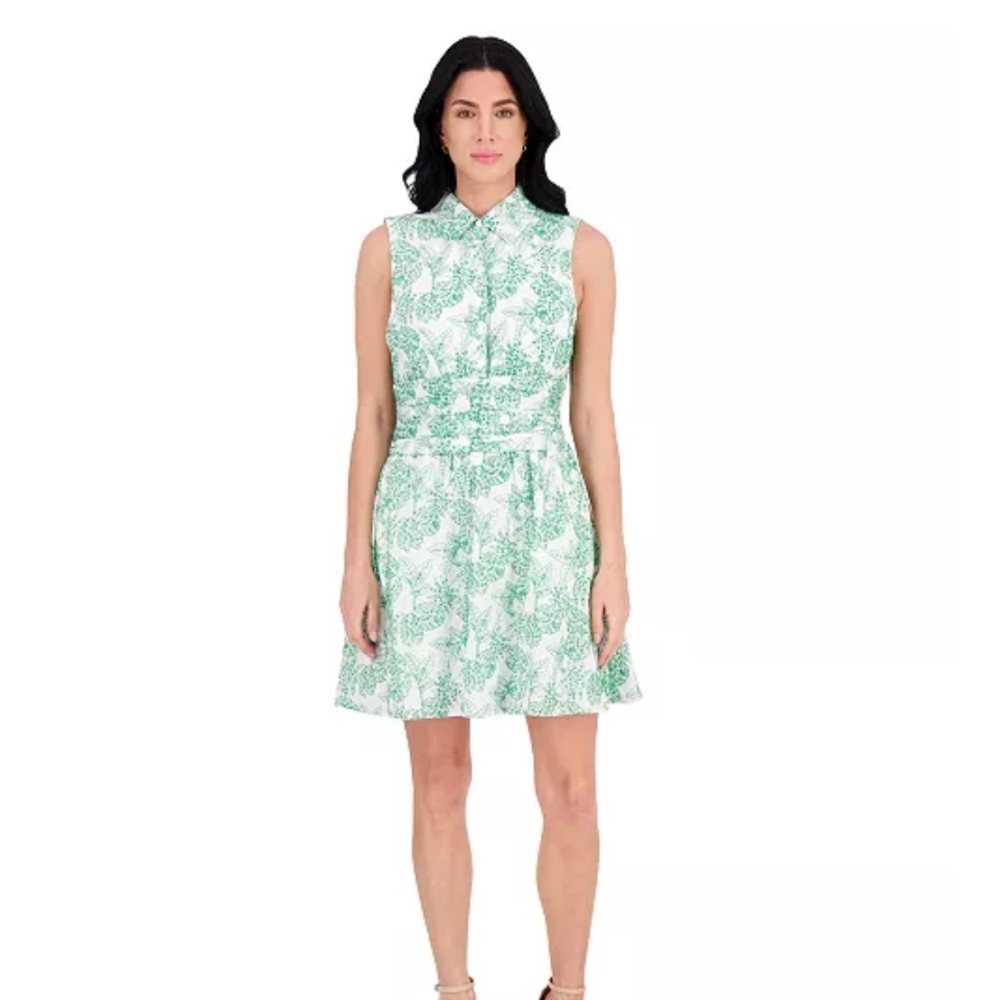 Kensie White and Green Botanical Dress